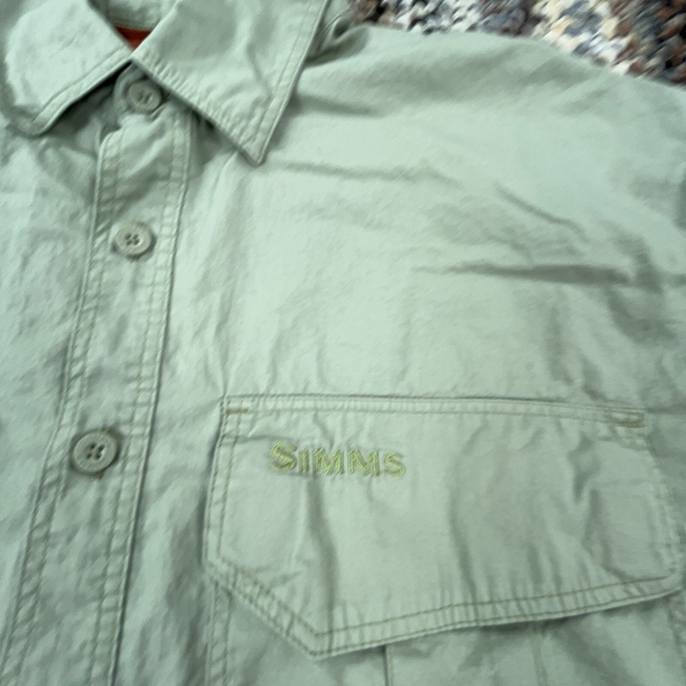 Simms Shirt Men Medium Green Button Up Outdoors Fishing Camp Pockets Adult - Picture 6 of 9